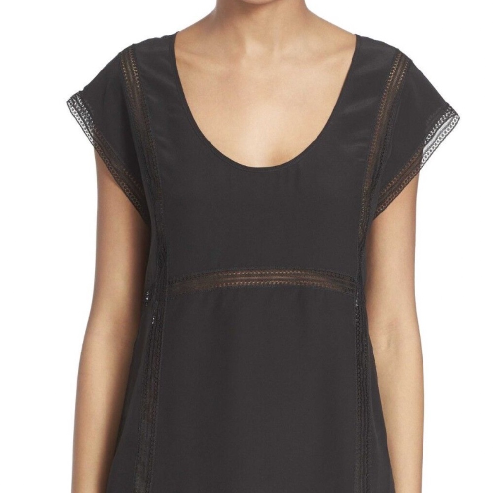 THEORY Ralballa Mosaic Lace Inset Silk Top, Petite